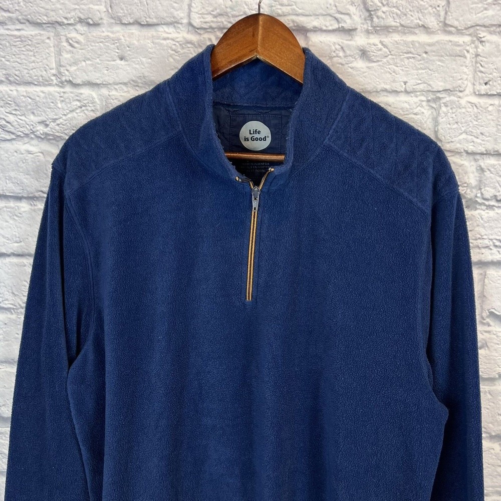 Life Is‎ Good Mens Blue 1/4 Zip Fleece Long Sleeve Pullover Sweater Size Large
